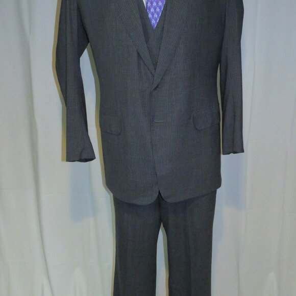 Anderson Sheppard Savile Row Bespoke Gray Striped Three Piece Suit 42XL - Picture 2 of 16